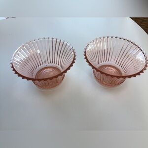 Vtg. Anchor Hocking Queen Mary Pink Depression Glass Bowl or Custard Cup  (2)